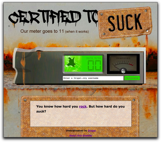 Screen shot of the certifiedtosuck.com site