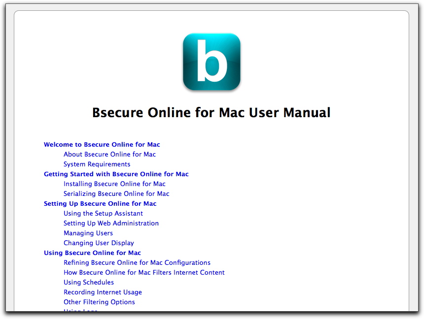 Top of Bsecure Online for Mac's online manual