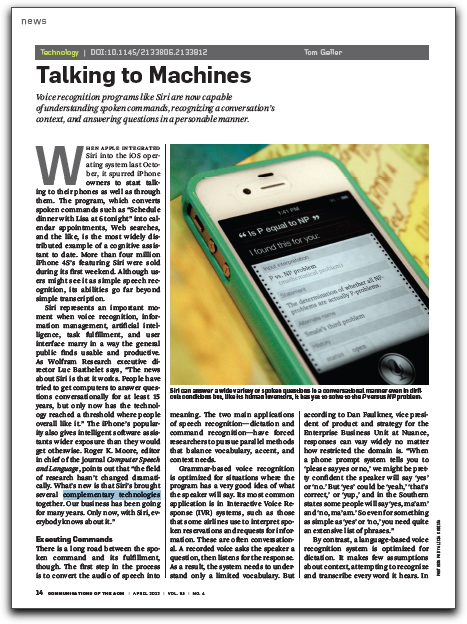Screenshot of CACM article about speech recognition