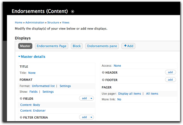 Screen shot of Views' administrative interface